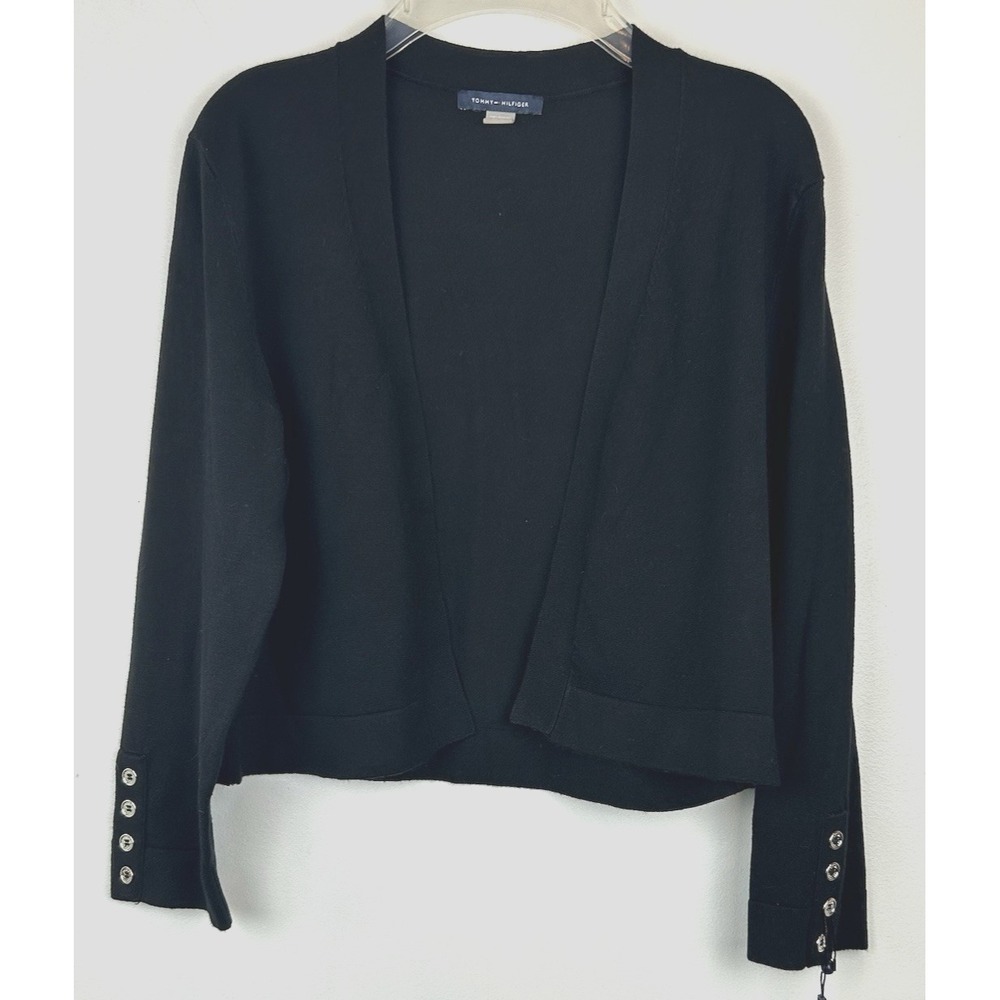Tommy Hilfiger Cardigan Sweater Women Small Black Crop Preppy Capsule New